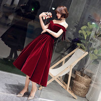 Burgundy v neck velvet short prom dress, homecoming dress - Thumbnail 2
