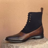 Handmade Men's Formal Boot,Men's Two Tone Leather & Suede Cap Toe LaceUp Boot - Thumbnail 1