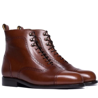 Handmade men's ankle high boot, men's burgundy leather captoe laceup formal boot - Thumbnail 5