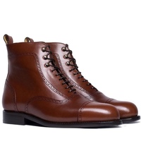 Handmade Men's Ankle High Boot, Men's Burgundy Leather CapToe LaceUp Formal Boot - Thumbnail 1