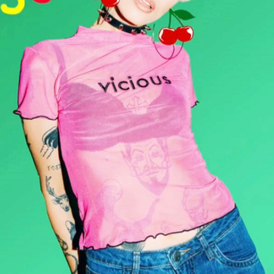 Vicious embroidery mesh top