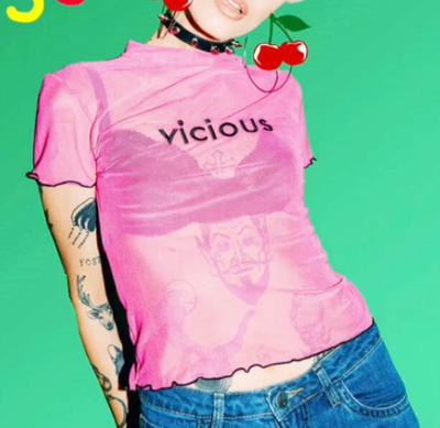 Vicious Embroidery Mesh Top