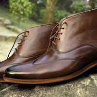 Handmade Men's Boot, Men's Tan Brown Leather WingTip Lace Up Formal Boot - Thumbnail 2