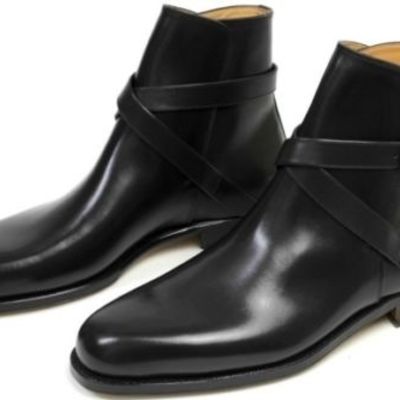 Handmade men's jodhpurs formal boot, black leather double monk strap formal boot - Thumbnail 3