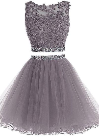 Two Pieces Beaded Tulle Party Prom Dresses custom made fashion evening gowns