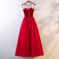 Red tulle velvet long prom dress, evening dress - Thumbnail 3