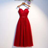 Red tulle velvet long prom dress, evening dress - Thumbnail 4