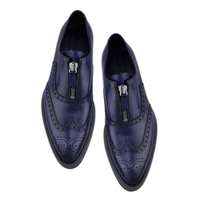 Handmade Men's Ankle High Boot,Men's Blue Color Leather Wing Tip Zip Formal Boot - Thumbnail 2