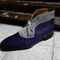 Handmade Men's Ankle High Boot,Men's Blue Gray Color Leather & Suede Formal Boot - Thumbnail 1