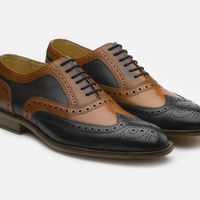 Handmade Men's Fashion Shoes, Men's Black Brown Leather Wing Tip Lace up Shoes - Thumbnail 1