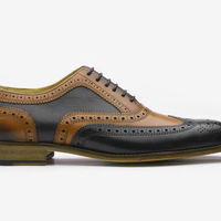 Handmade Men's Fashion Shoes, Men's Black Brown Leather Wing Tip Lace up Shoes - Thumbnail 3