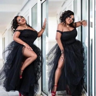Sexy Plus Size Black Off the Shoulder Prom Dresses