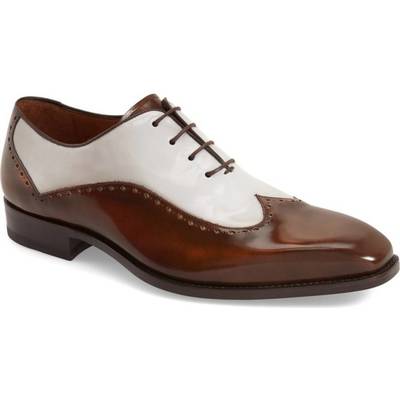 Handmade men's casual shoes, men's brown white leather wingtip lace up shoes - Thumbnail 4