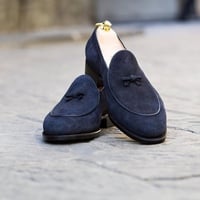 Handmade Men's Classic Shoes,Men's Navy Blue Suede Loafer Slips Formal Shoes - Thumbnail 2