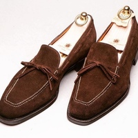 Handmade Men's Classic Shoes,Men's Brown Suede Loafer Slips on Formal Shoes - Thumbnail 1