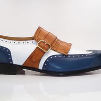 Handmade Men's Classic Shoes,Men's Blue Tan Leather Wing Tip Casual Shoes - Thumbnail 1