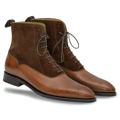 Handmade men's classic ankle high boot, brown leather & suede laceup formal boot - Thumbnail 5
