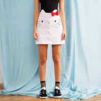 Bowknot Kitty Cat Embroidery Denim Skirt - Thumbnail 4