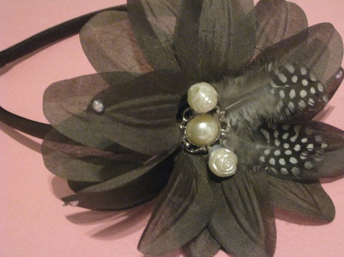 Brown Flower & Pearl Headband