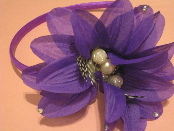 Purple Flower & Pearl Headband