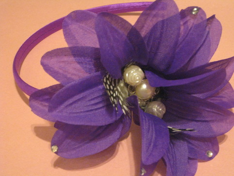 Purple Flower & Pearl Headband