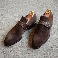 Handmade Men's Classic Shoes, Men's Brown Suede Monk Strap Fashion Shoes - Thumbnail 1