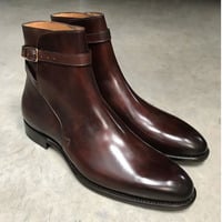 Handmade Men's Ankle Boots, Men's Jodhpurs Burgundy Leather Buckle Casual Boot - Thumbnail 1