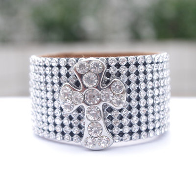 Unique Crystal Cross Leather Bracelet