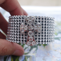 Unique Crystal Cross Leather Bracelet - Thumbnail 3