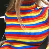 Rainbow Stripe High Collar Long Sleeve Knit Top - Thumbnail 1