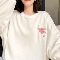 Planet Embroidery White Sweatshirt - Thumbnail 1