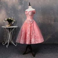 Pink tulle applique short prom dress, pink evening dress - Thumbnail 2