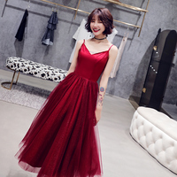 Burgundy v neck tulle short prom dress, homecoming dress - Thumbnail 2