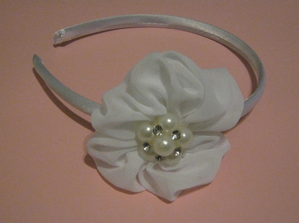 White Satin Flower Headband