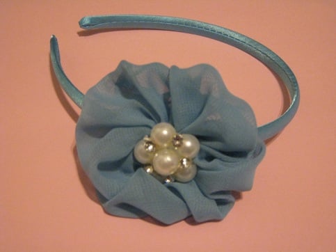Blue Satin Flower Headband