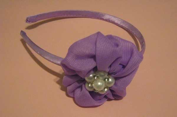 Purple Satin Flower Headband