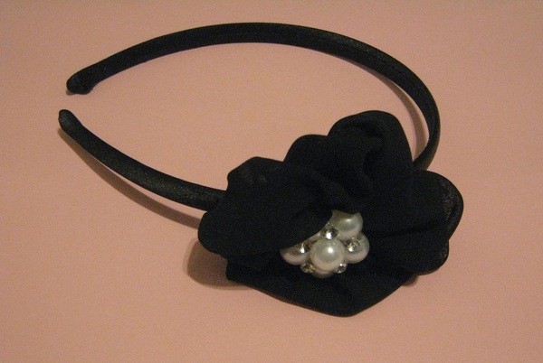 Black Satin Flower Headband