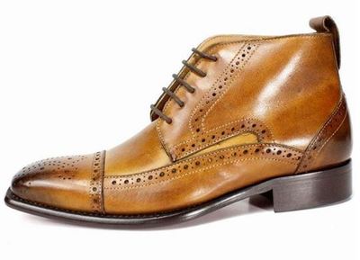 Handmade Men's Ankle High Boot, Men's Two Tone Leather Cap Toe Lace Up Formal Boot