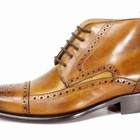 Handmade Men's Ankle High Boot, Men's Two Tone Leather Cap Toe Lace Up Formal Boot - Thumbnail 1