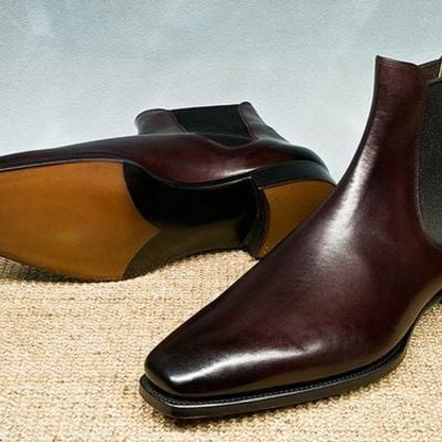 Handmade men's chelsea boot, men's pure burgundy leather luxury formal boot  - Thumbnail 4