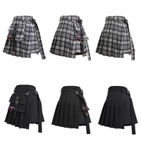 Harajuku new detachable pocket chain buckle with plaid irregular pleated short skirt - Thumbnail 2