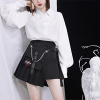 Harajuku new detachable pocket chain buckle with plaid irregular pleated short skirt - Thumbnail 3