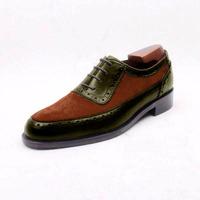 Handmade Men's Fashion Shoes, Green Brown Leather & Suede Fashion Shoes - Thumbnail 1