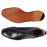 Handmade Men's Ankle High Boot, Men's Pure Black Leather Luxury Cap Toe Formal Boot - Thumbnail 1