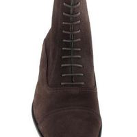 Handmade Men's Ankle High Boot, Men's Dark Brown Suede Luxury Cap Toe Formal Boot - Thumbnail 1
