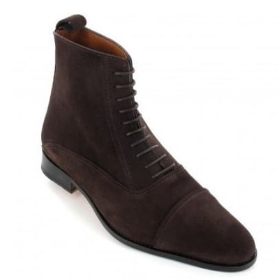 Handmade men's ankle high boot, men's dark brown suede luxury cap toe formal boot - Thumbnail 5