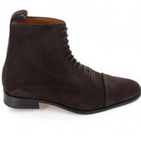 Handmade Men's Ankle High Boot, Men's Dark Brown Suede Luxury Cap Toe Formal Boot - Thumbnail 2