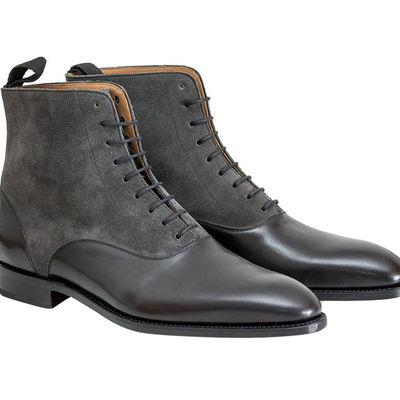 Handmade men's ankle high boot, men's pure black leather & suede formal boot - Thumbnail 5