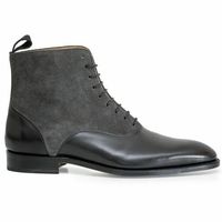Handmade Men's Ankle High Boot, Men's Pure Black Leather & Suede Formal Boot - Thumbnail 1