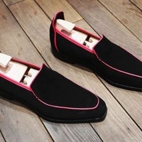 Handmade Men's Loafer Shoes,Men's Black Suede Loafer Fashion Shoes - Thumbnail 2